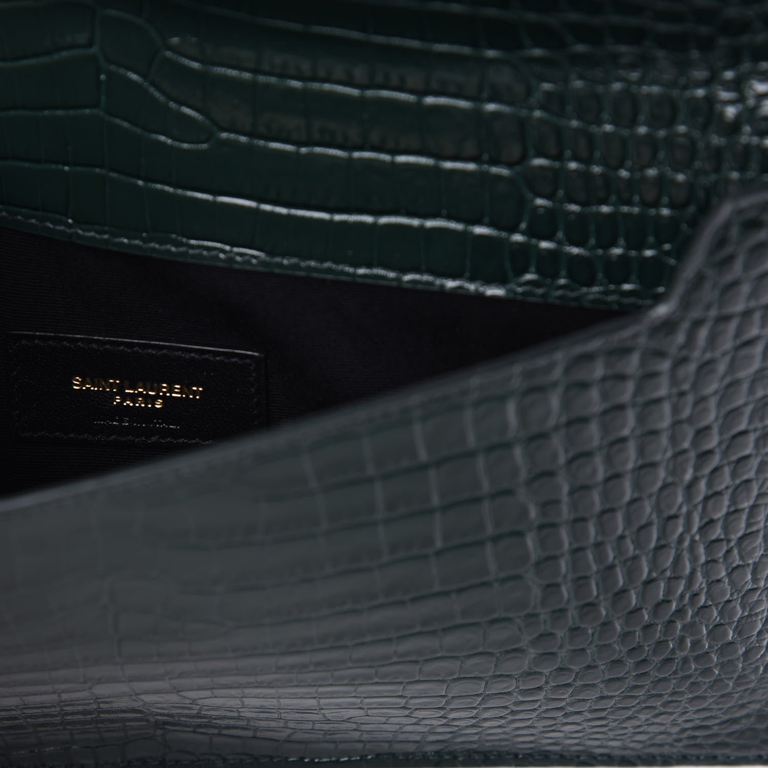 Saint Laurent Calfskin Crocodile Embossed Uptown Monogram Clutch Dark Green 7 of 9