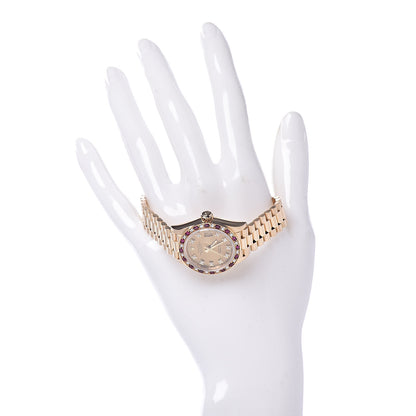 Rolex 18K Yellow Gold Diamond Ruby 26mm Oyster Perpetual Datejust President Watch Champagne 69198 2 of 7