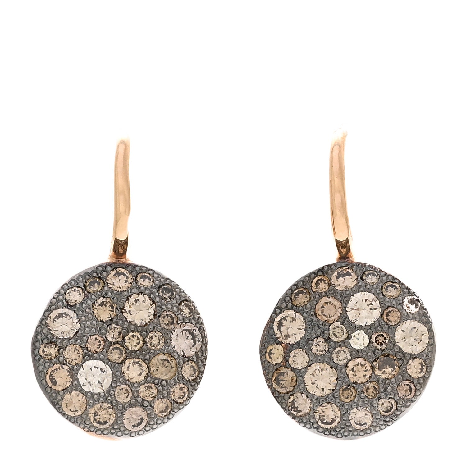 Pomellato 18K Rose Gold Brown Diamond Sabbia Disc Earrings 1 of 5