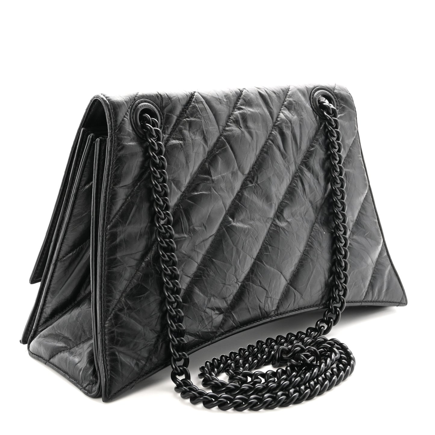 Crushed Calfskin Quilted Matte Black Hardware Medium Crush Chain Bag Black
