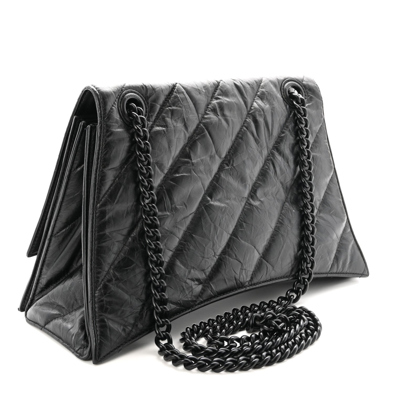 Balenciaga Crushed Calfskin Quilted Matte Black Hardware Medium Crush Chain Bag Black 3 of 9