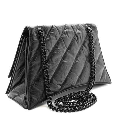 Balenciaga Crushed Calfskin Quilted Matte Black Hardware Medium Crush Chain Bag Black 3 of 9