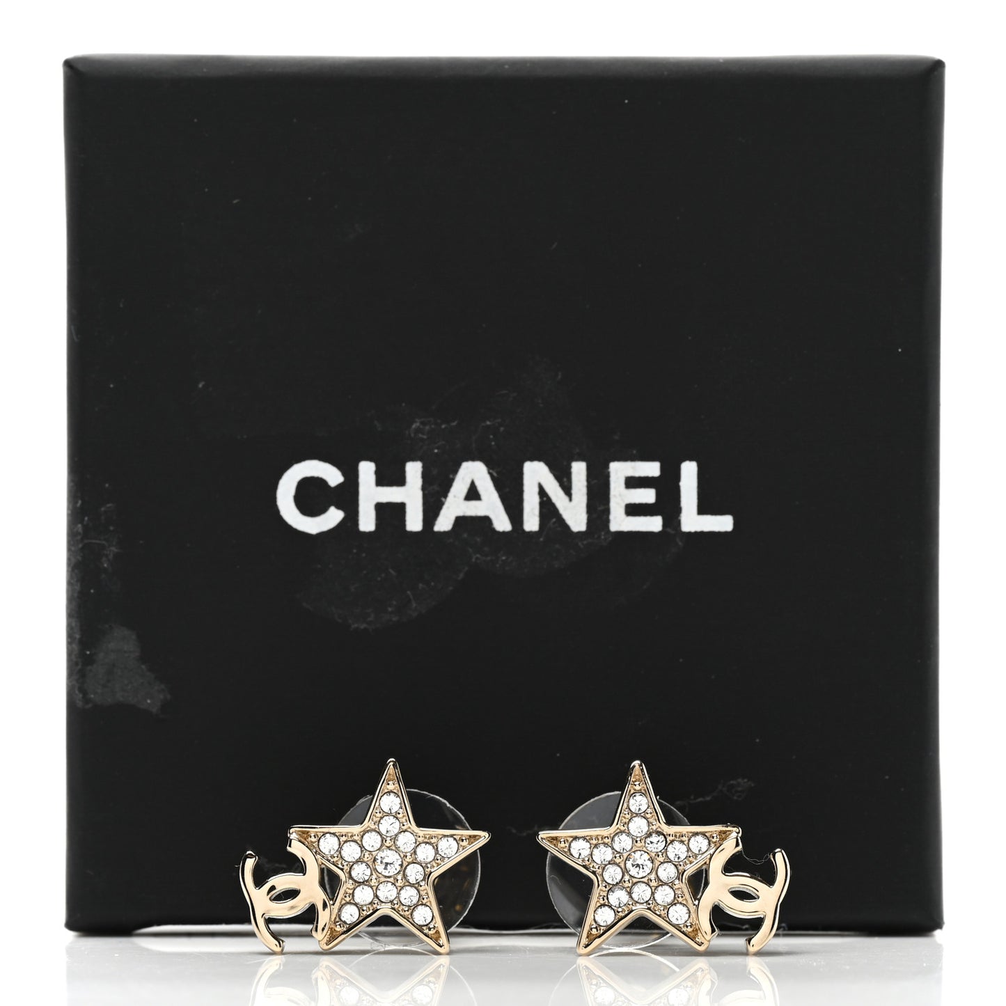 Metal Crystal CC Star Drop Earrings Gold
