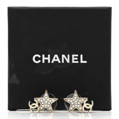 Chanel Metal Crystal CC Star Drop Earrings Gold 5 of 5