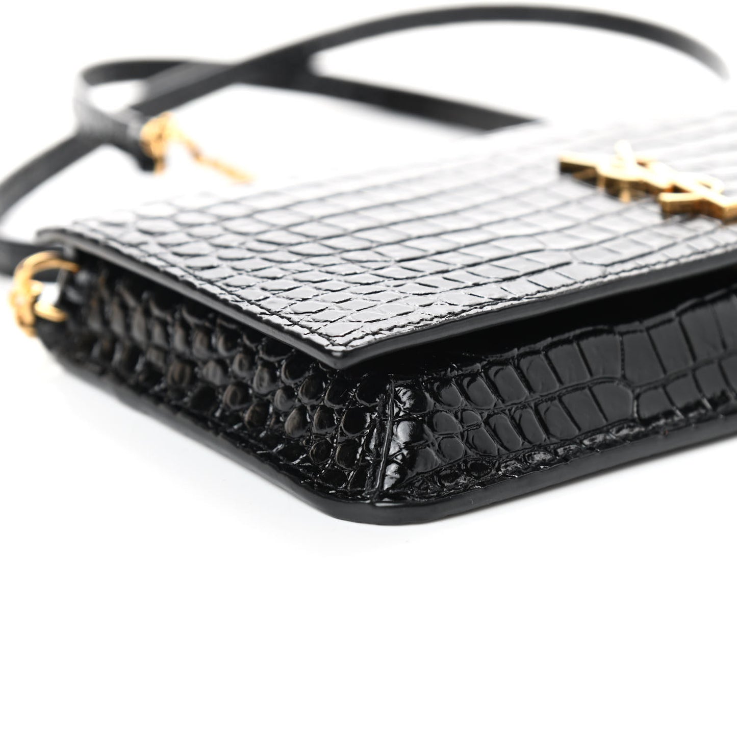 Crocodile Embossed Monogram Phone Holder Crossbody Black