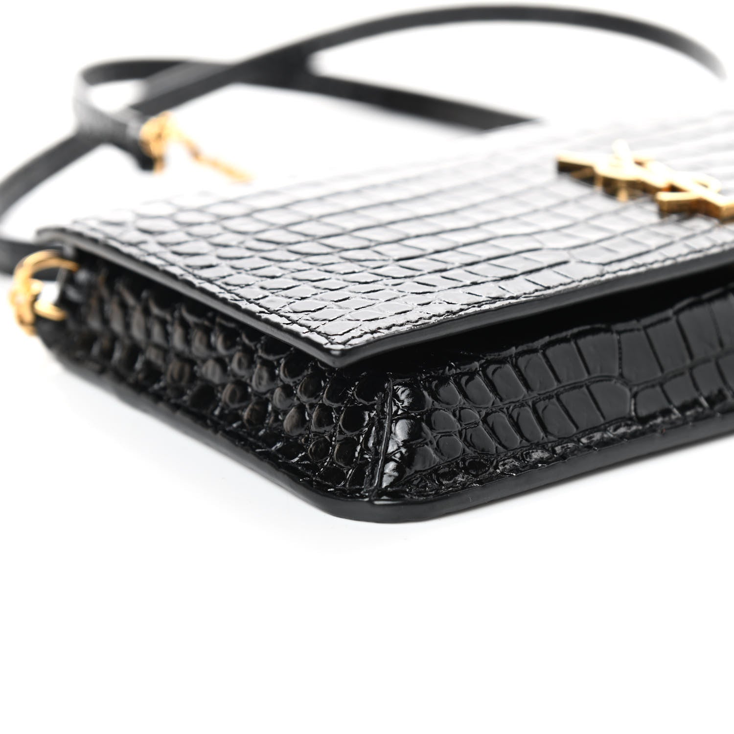 Saint Laurent Crocodile Embossed Monogram Phone Holder Crossbody Black 8 of 10