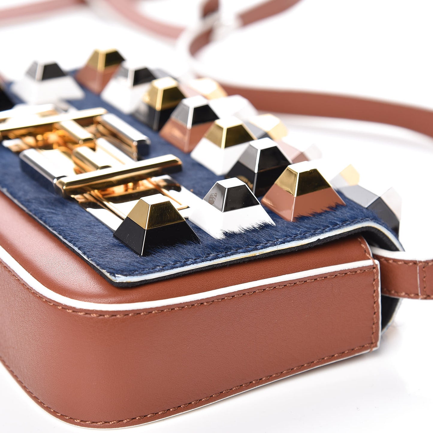 Vitello Dolce Calf Hair Studded Mini 3Baguette Shoulder Bag Caramello Iris