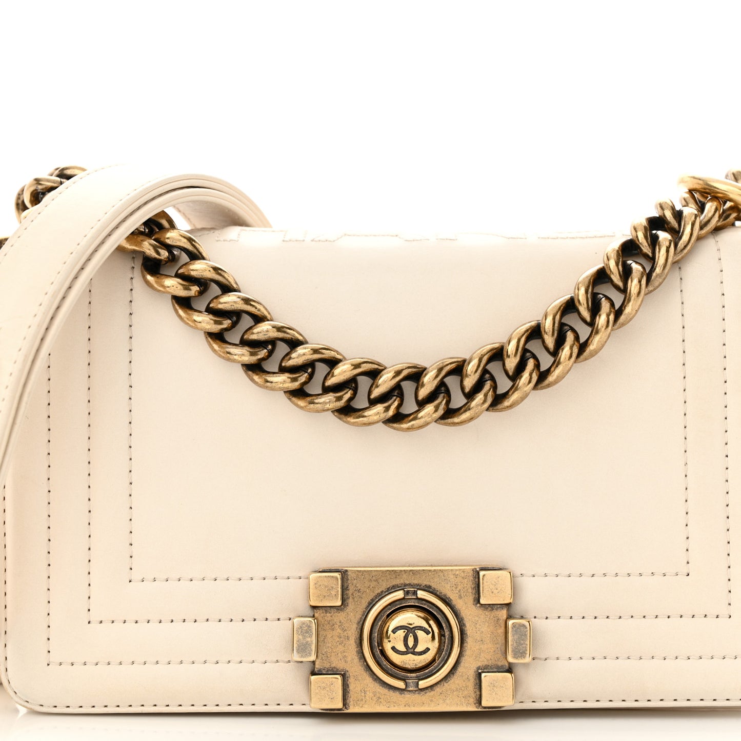 Glazed Calfskin Small Boy Flap Ivory