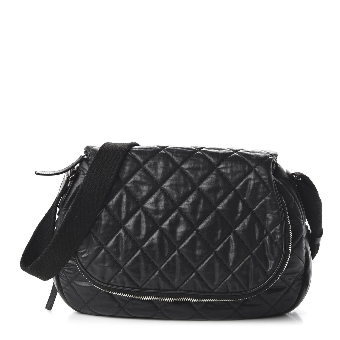 Coated Canvas Quilted Expandable Messenger Black