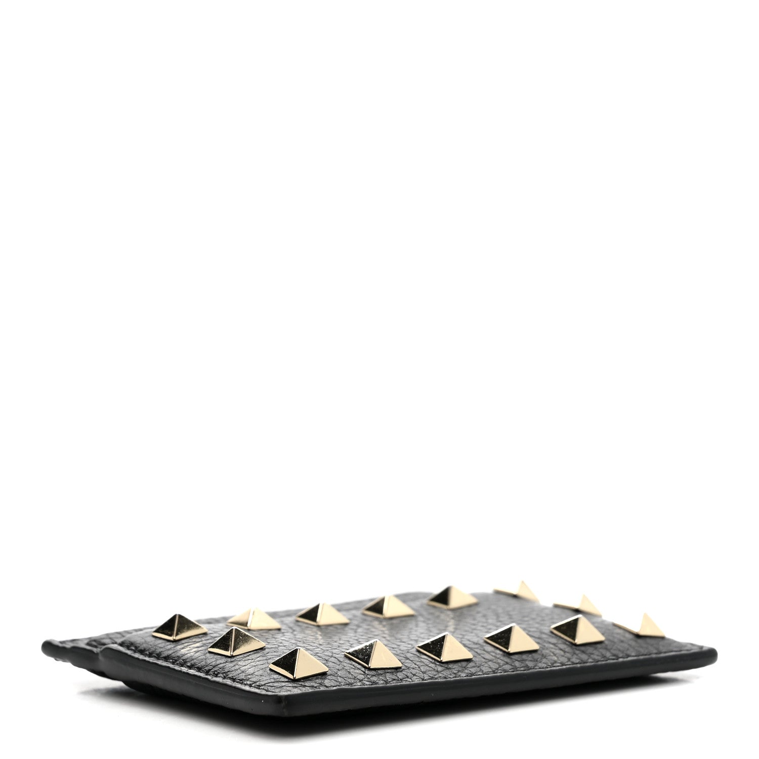 Valentino Garavani Pebbled Calfskin Rockstud Card Holder Black
