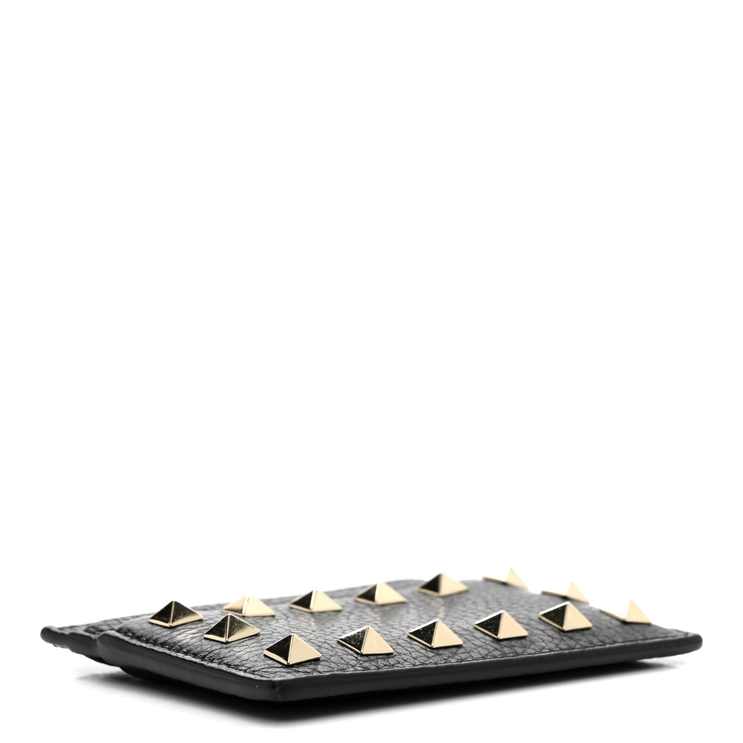 Pebbled Calfskin Rockstud Card Holder Black