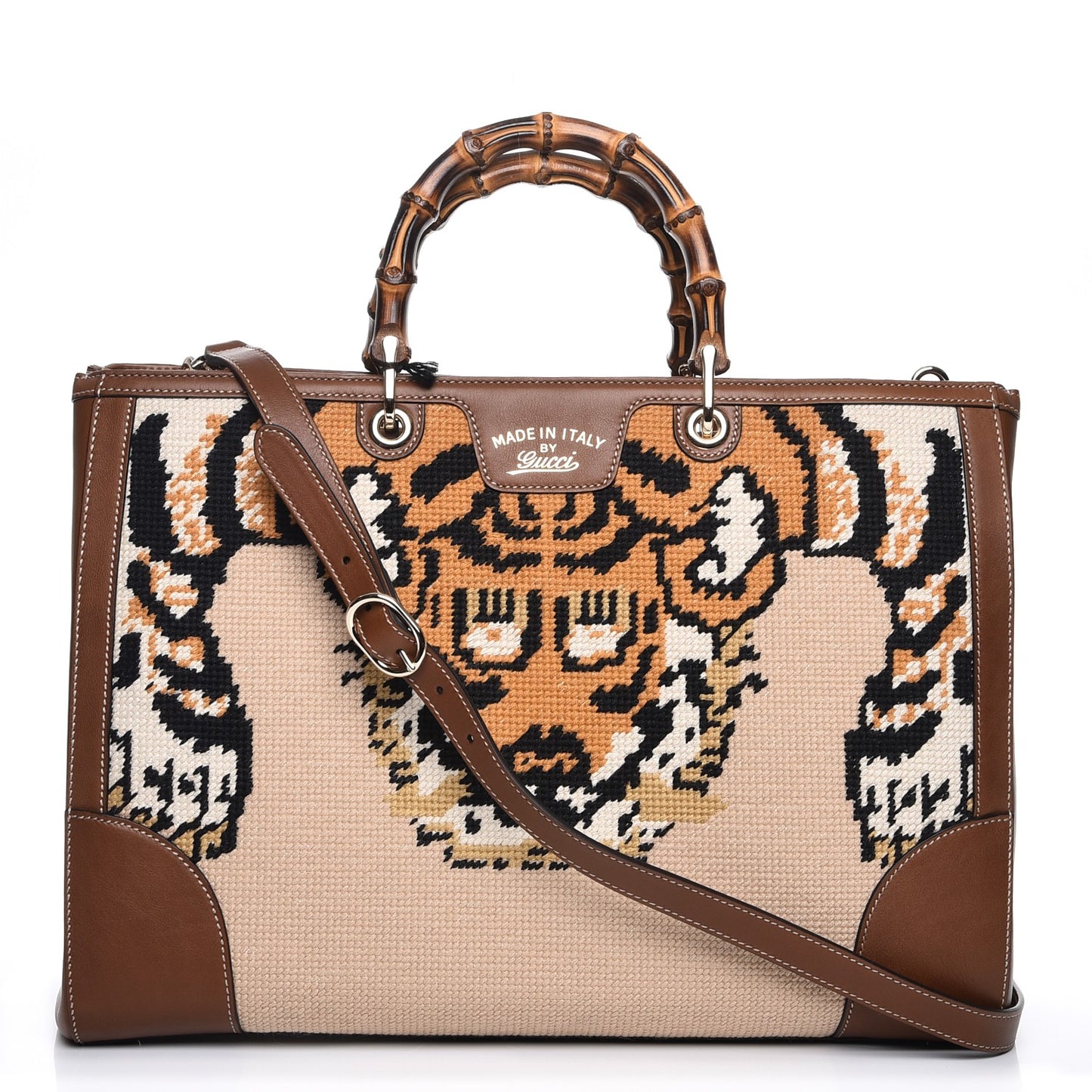 Embroidered Large Bamboo Shopper Tote Brown
