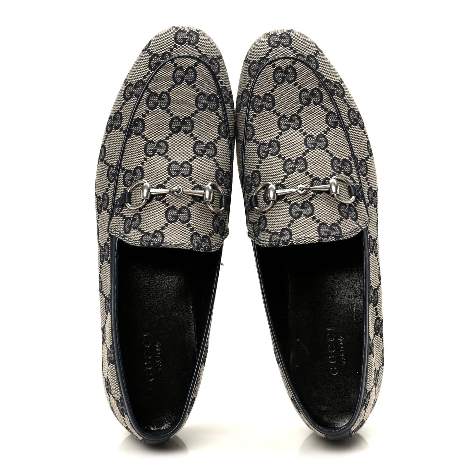 Gucci Monogram Malaga Kid Horsebit Womens Jordaan Loafers 38.5 Beige Blue 2 of 10