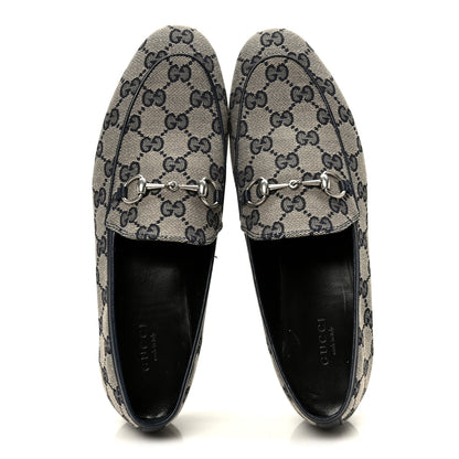 Gucci Monogram Malaga Kid Horsebit Womens Jordaan Loafers 38.5 Beige Blue 2 of 10