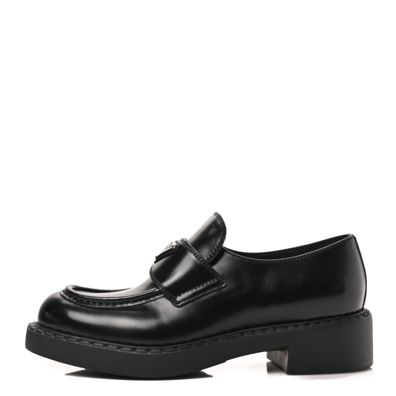 Prada Spazzolato Metal Triangle Logo 50mm Loafers 38 Black 1 of 7