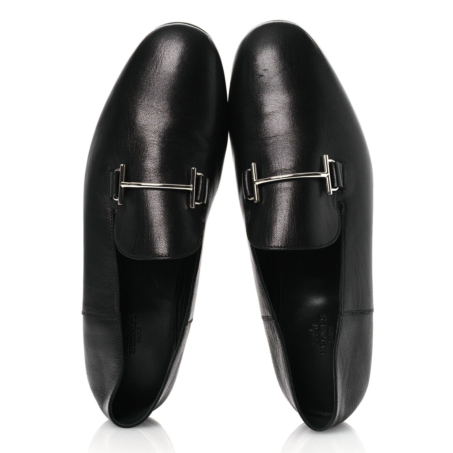 Hermes Goatskin Mens Saga Loafers 43.5 Black 2 of 11