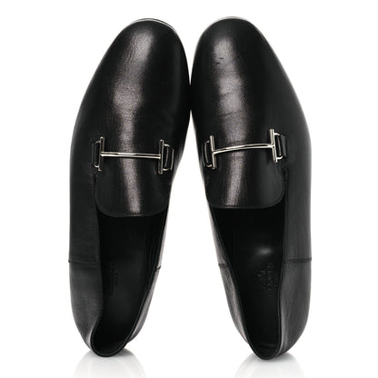 Hermes Goatskin Mens Saga Loafers 43.5 Black 2 of 11