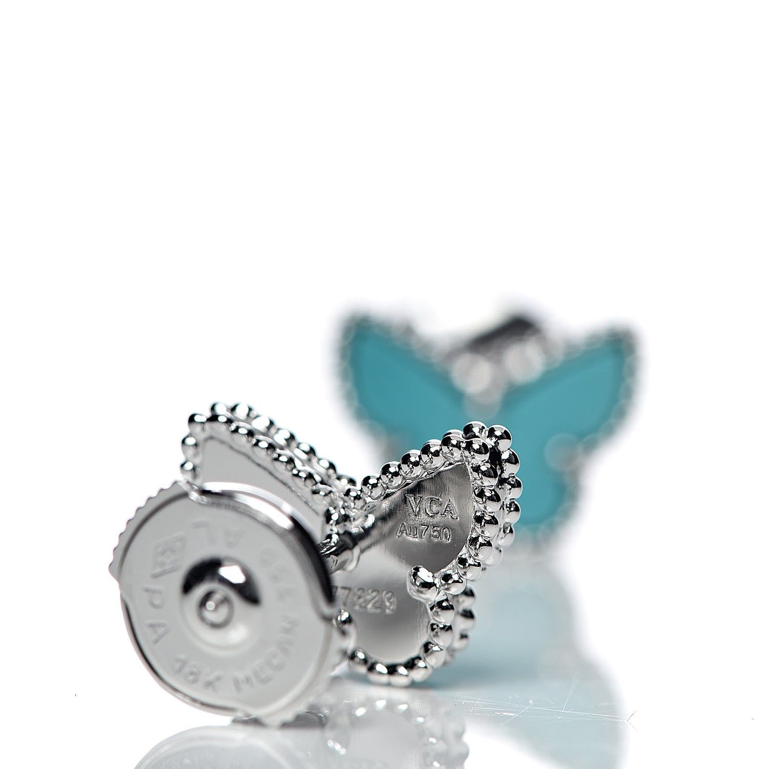 Van Cleef & Arpels 18K White Gold Turquoise Sweet Alhambra Butterfly Earrings 3 of 4