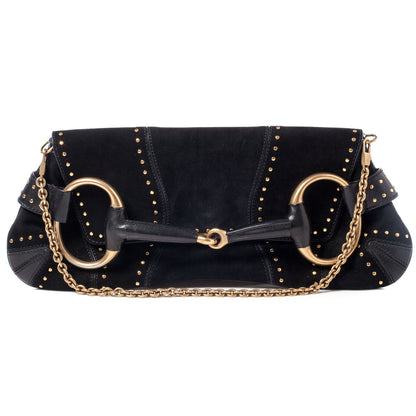 Gucci Suede Studded Horsebit Clutch Bag Black 1 of 10