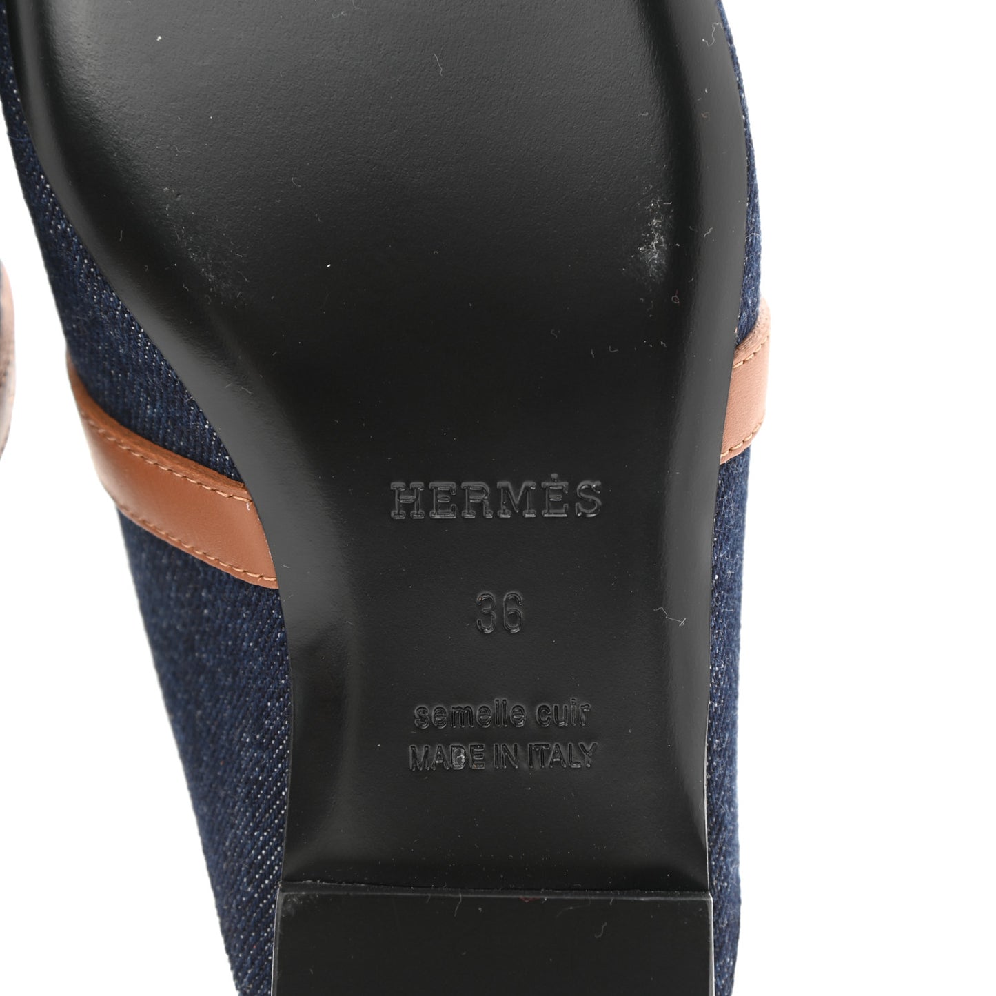 Calfskin Denim Oz Mules 36 Bleu Brut Gold