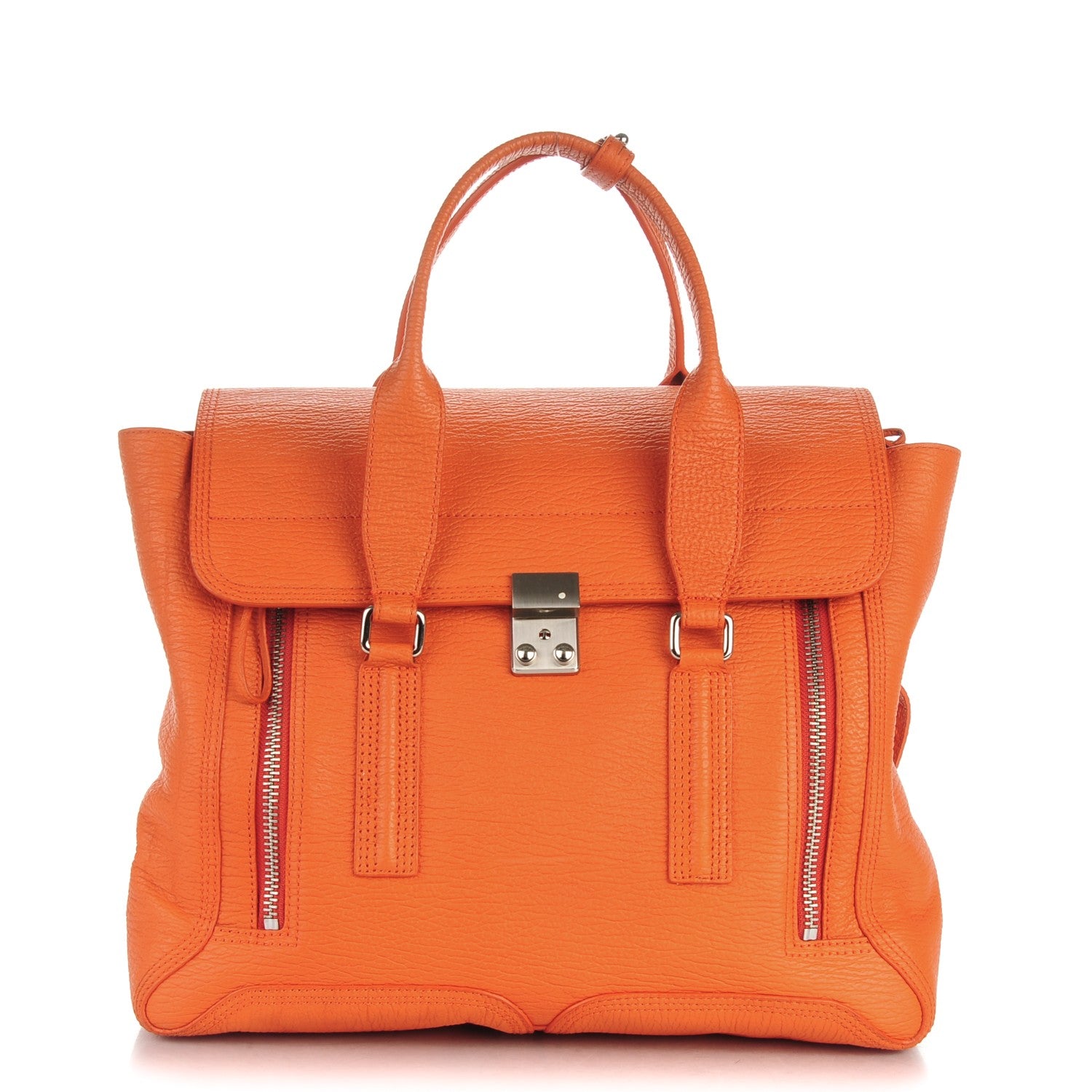 3.1 Phillip Lim 3.1 Textured Calfskin Large Pashli Satchel Mandarin 1 of 7