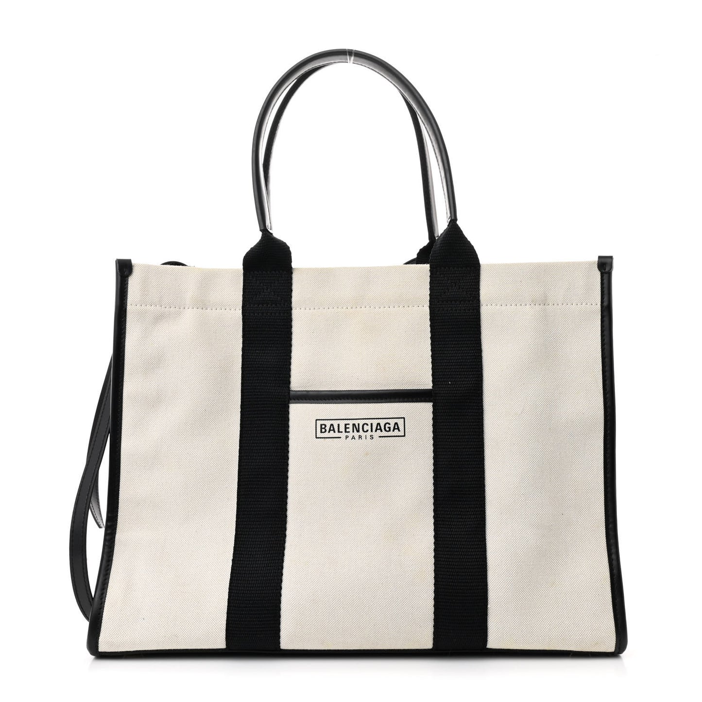Canvas Calfskin Hardware Tote Natural Black