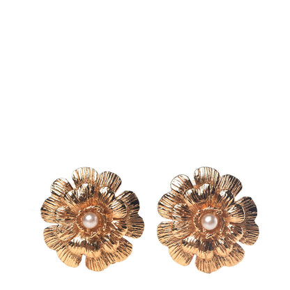Chanel Pearl CC Flower Clip On Earrings Gold 1 of 5