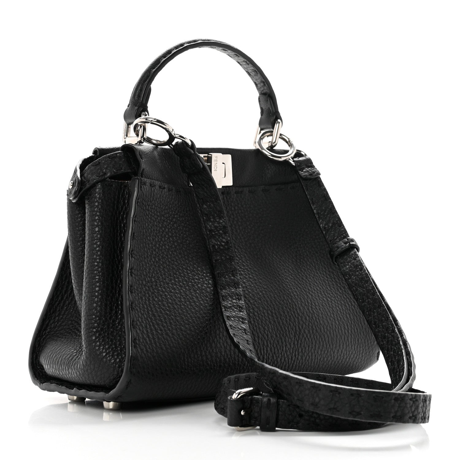 Fendi Cuoio Romano Selleria Bi-Color Mini Peekaboo Iconic Satchel Black Mou 2 of 8