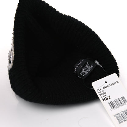 Chanel Cashmere Logo Beanie Hat Black White 3 of 3