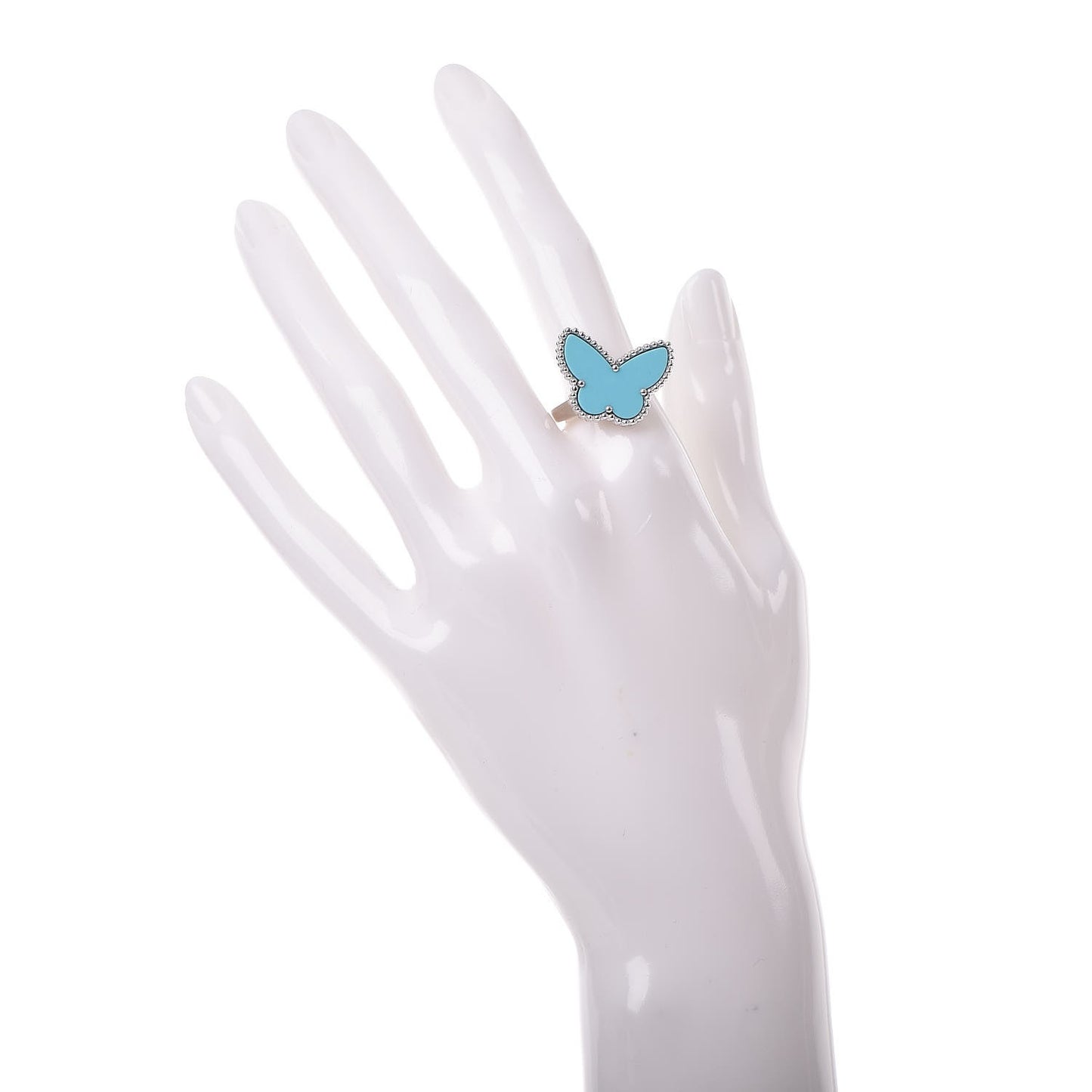 18K White Gold Turquoise Lucky Alhambra Butterfly Ring 54 7
