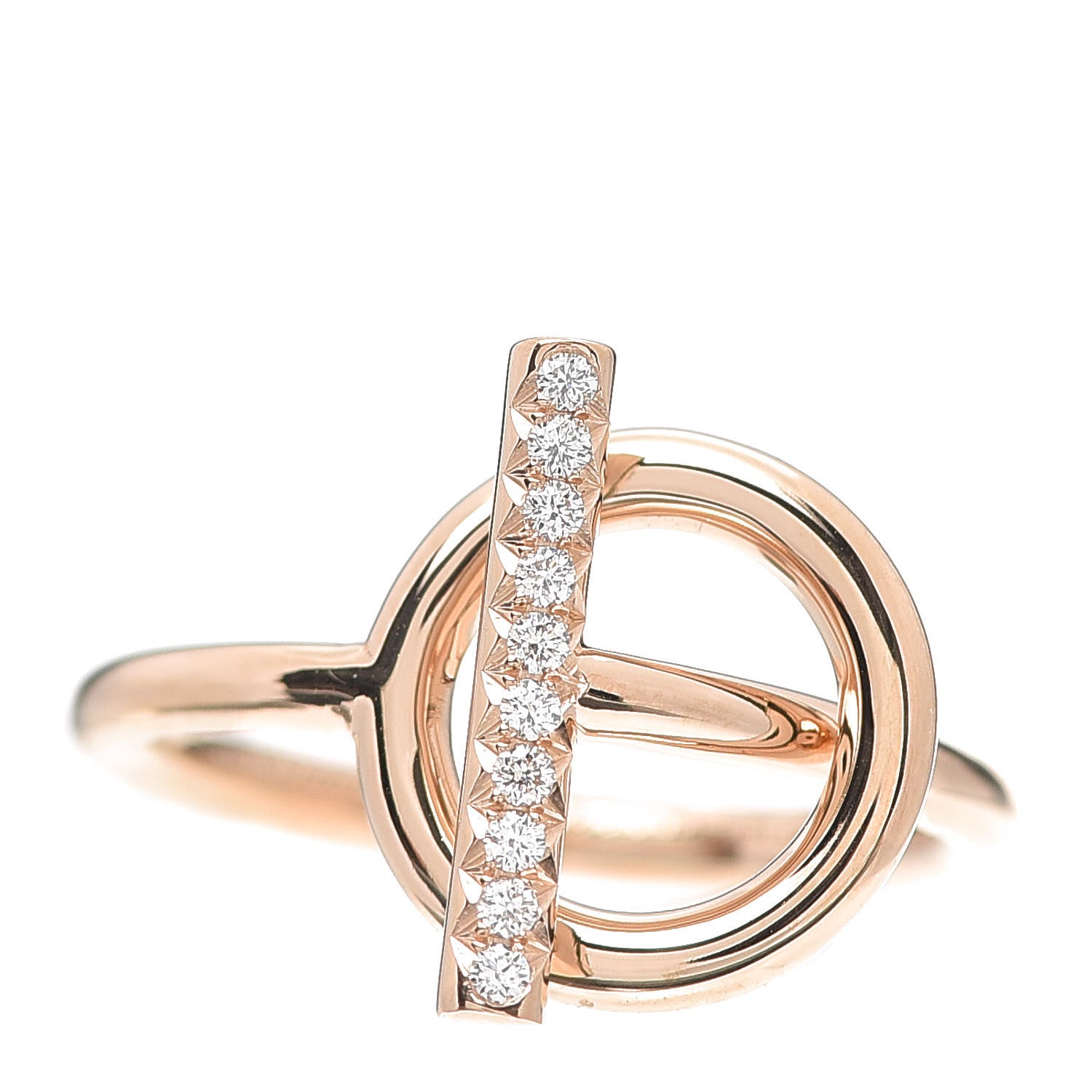 Hermes 18K Rose Gold Diamond PM Echappee Ring 51 5.75 1 of 5