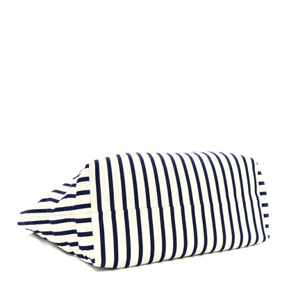 Miu Miu Canvas Denim Striped Logo Tote White Blue 4 of 9