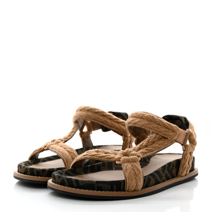 Fendi Braided Fabric Jacquard FF Fendi Feel 25mm Sandals 40.5 Sughero Black Tabacco 3 of 9