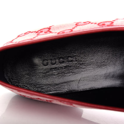 Gucci Canvas GG Monogram Horsebit Womens Jordaan Loafers 38 Gardenia Hibiscus Red 8 of 11