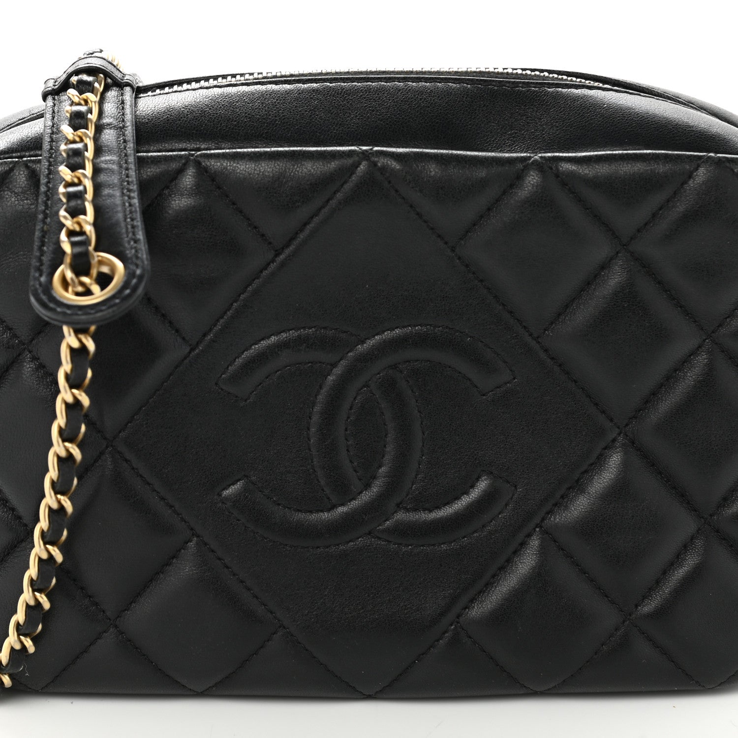 Chanel Lambskin Quilted Small Diamond CC Camera Case Black 10 of 12