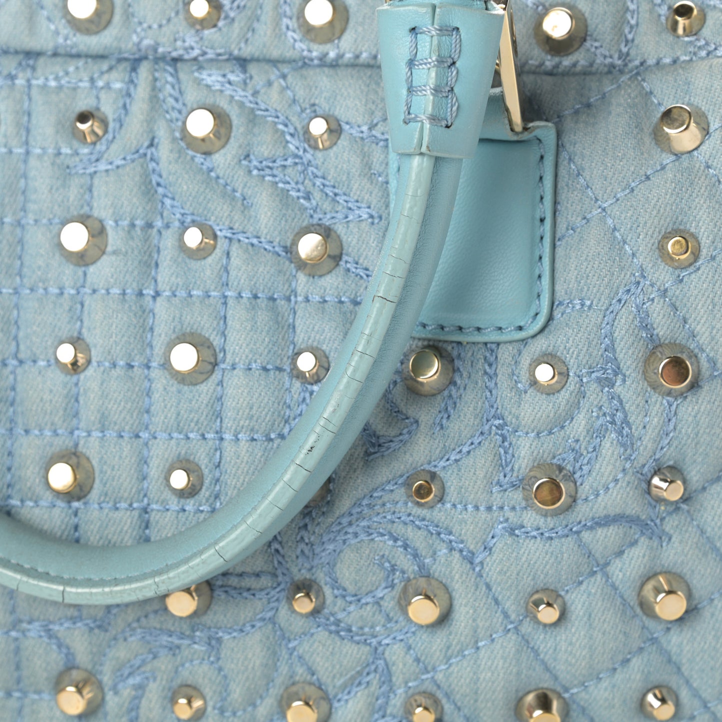 Denim Barocco Quilted Studded Vanitas Demetra Blue