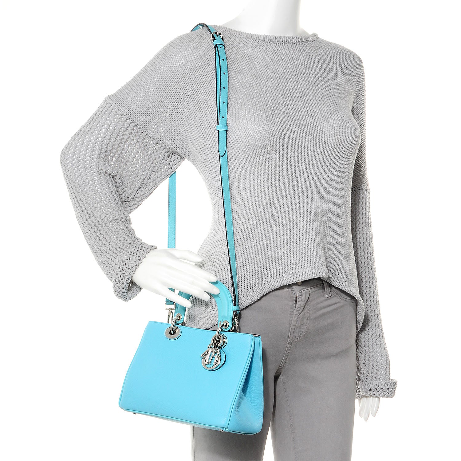 Christian Dior Calfskin Small Diorissimo Tote Turquoise 2 of 7