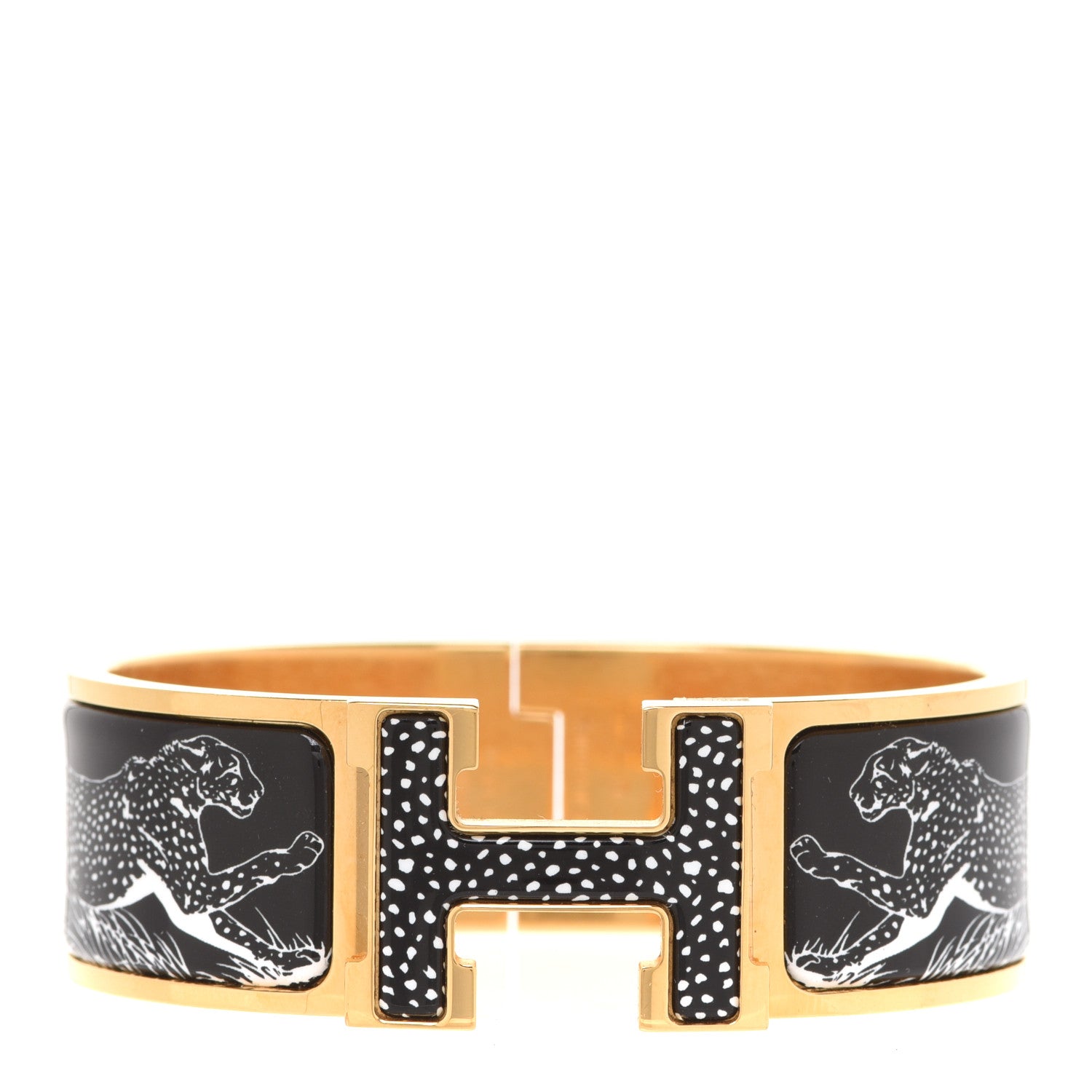 Hermes Enamel Print Guepards Wide Clic Clac H Bracelet PM Positif Negatif 1 of 8