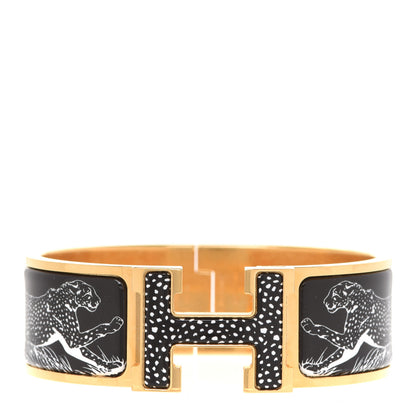 Hermes Enamel Print Guepards Wide Clic Clac H Bracelet PM Positif Negatif 1 of 8