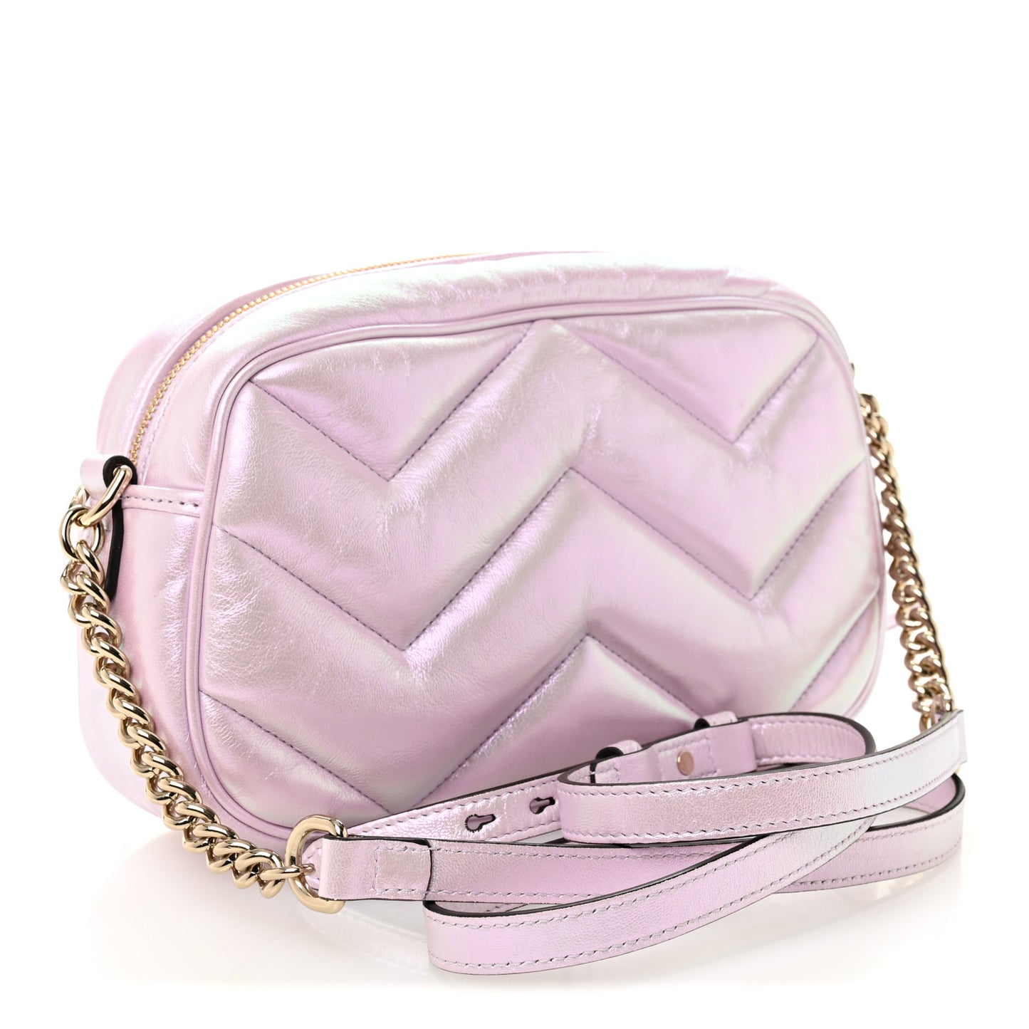 Iridescent Nappa Chevron Matelasse Small GG Marmont Chain Shoulder Bag Iridescent Escape Pink