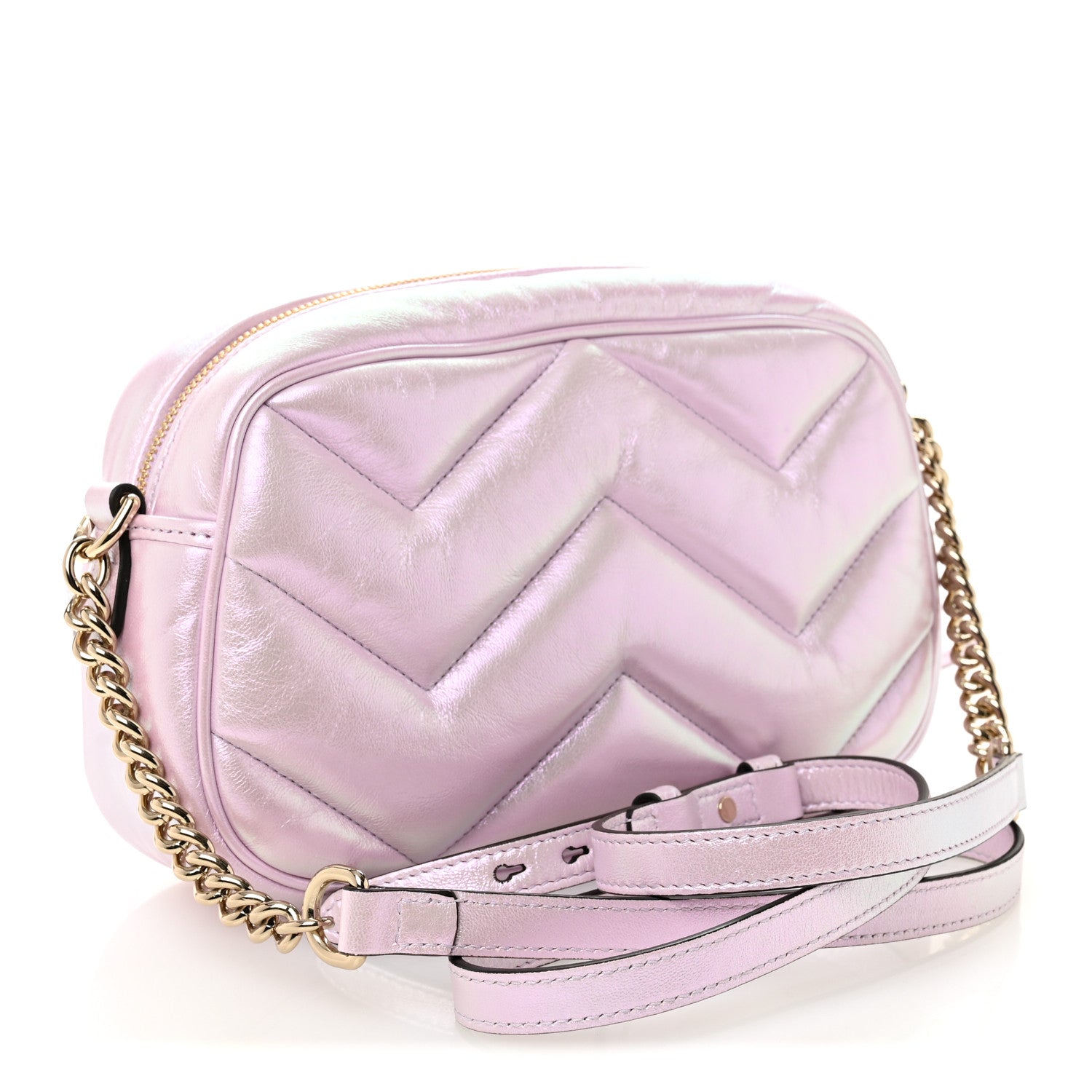 Gucci Iridescent Nappa Chevron Matelasse Small GG Marmont Chain Shoulder Bag Iridescent Escape Pink 3 of 11