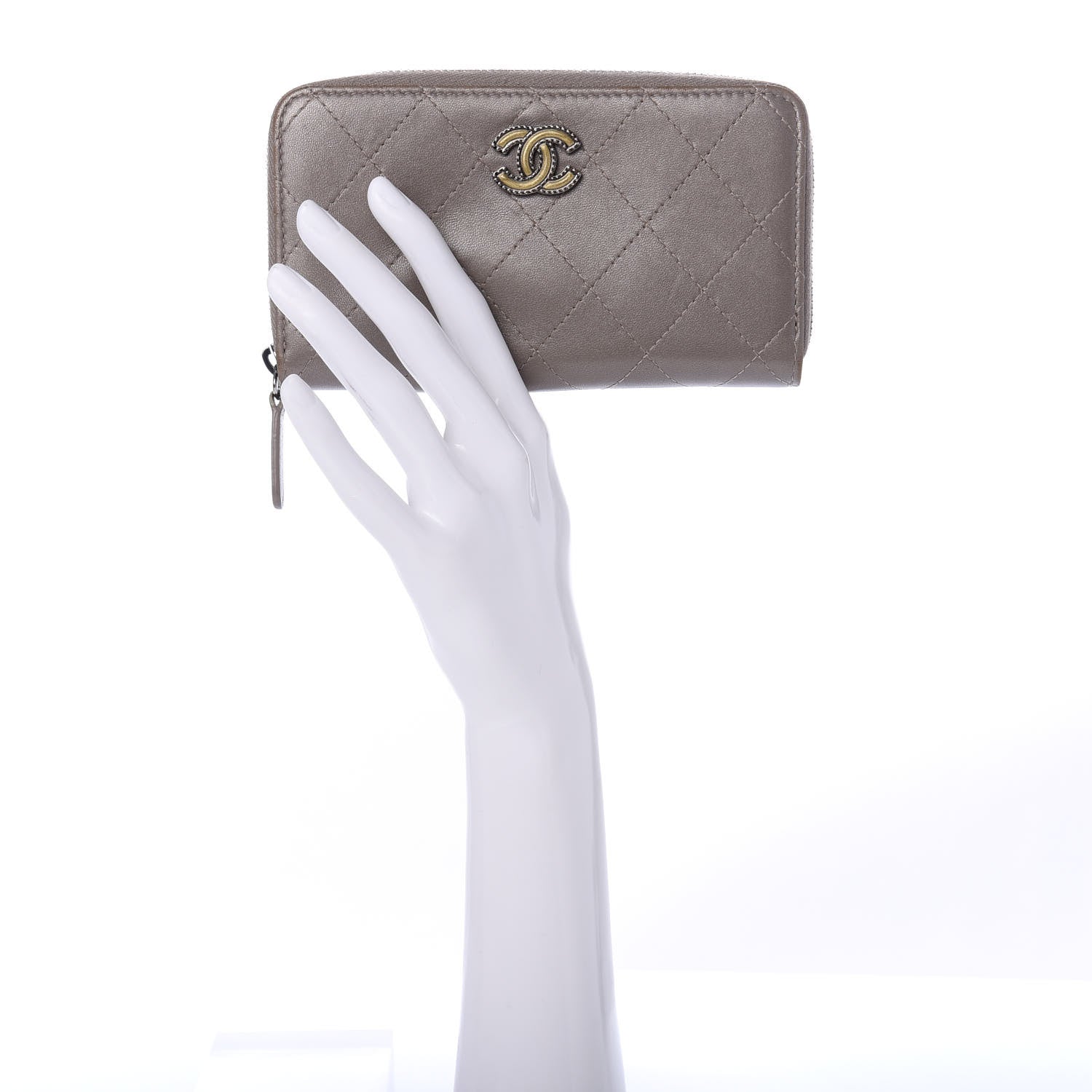 Chanel Calfskin Resin Stitched Small Zip Around Wallet Grey 2 of 8