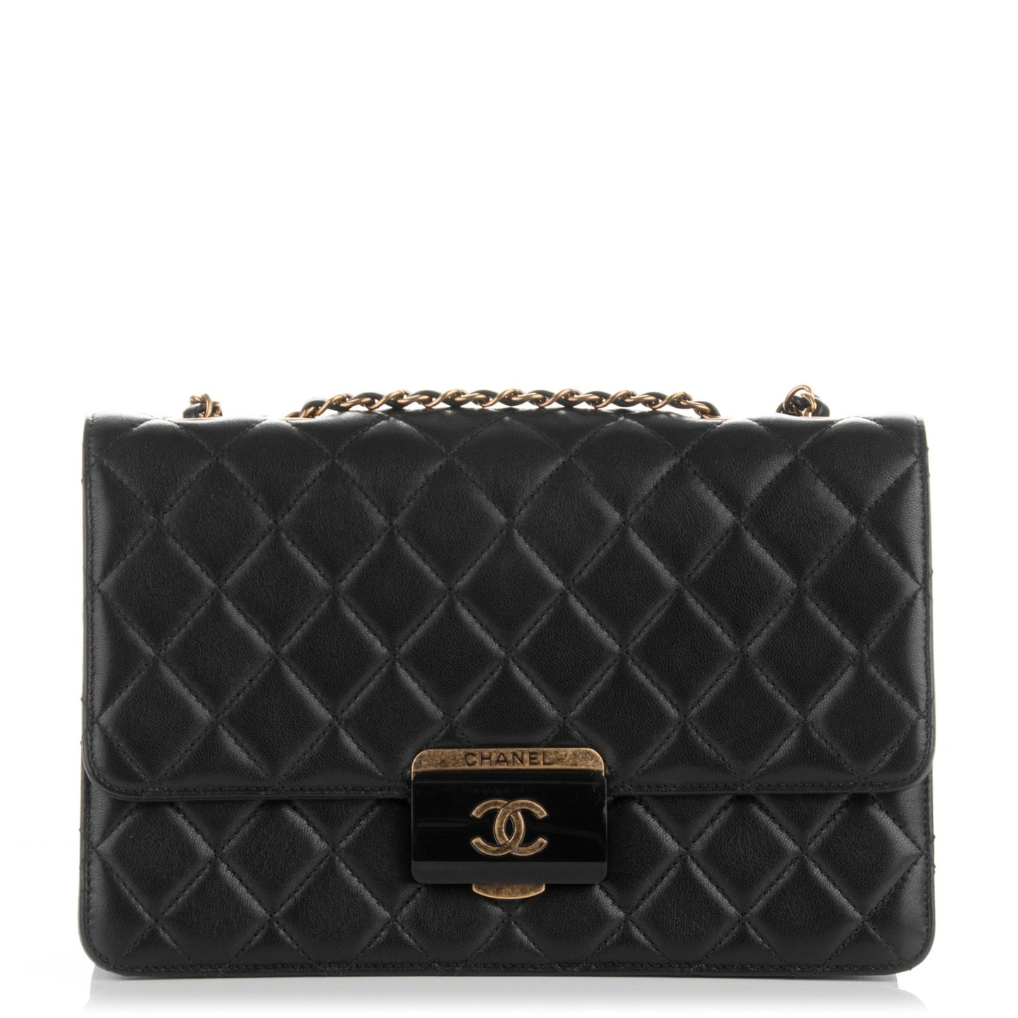 Sheepskin Quilted Large Beauty Lock Flap Black