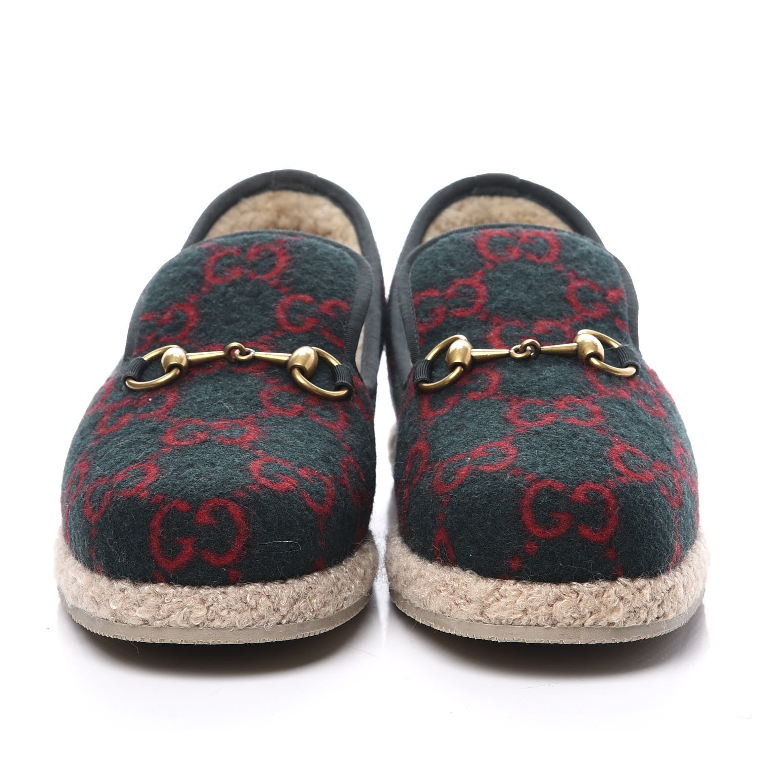 Gucci Covered Wool GG Monogram Mens Fria Horsebit Loafers 6 Green Red Shamarock Butterscotch 3 of 11