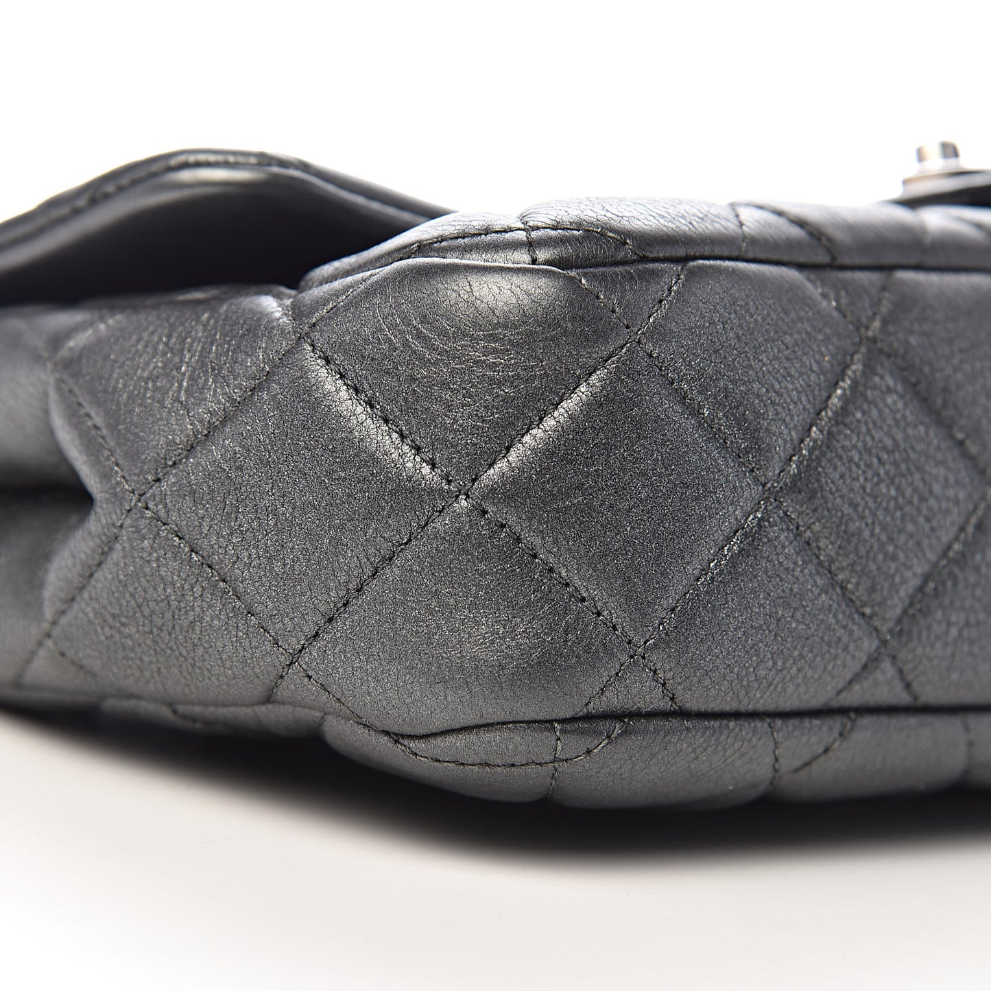 Metallic Calfskin Quilted Medium Medallion Flap Dark Silver