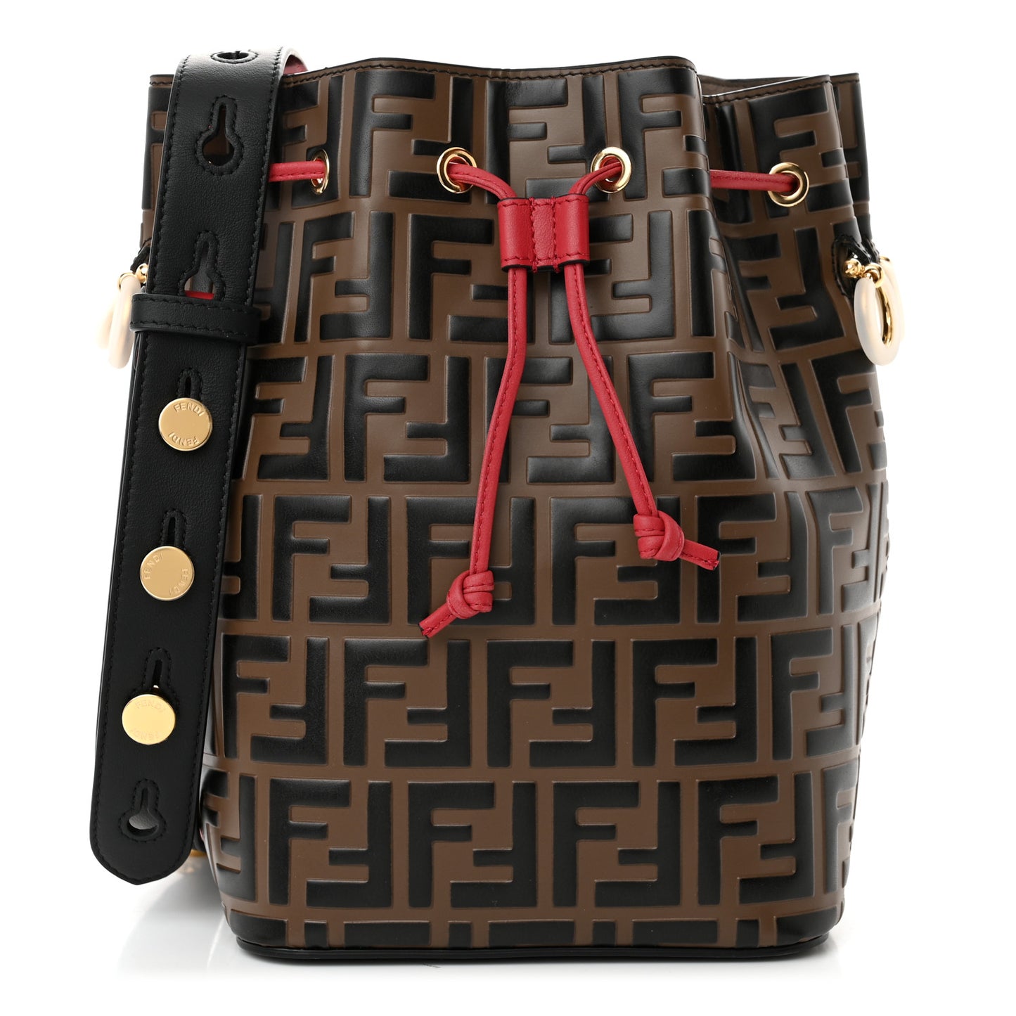 Vitello Grace F is Fendi Bi-Color FF 1974 Embossed Grande Mon Tresor Bucket Bag Maya Black Fragola