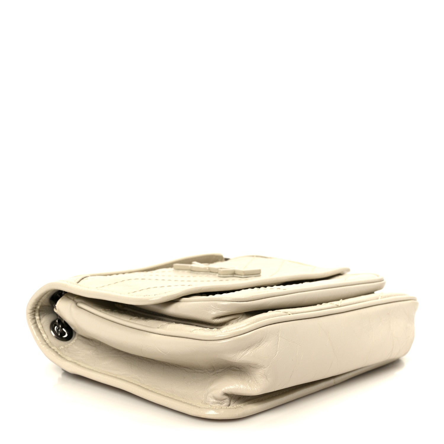 Saint Laurent Crinkled Calfskin Matelasse Monogram Baby Niki Chain Satchel Crema Soft 4 of 11