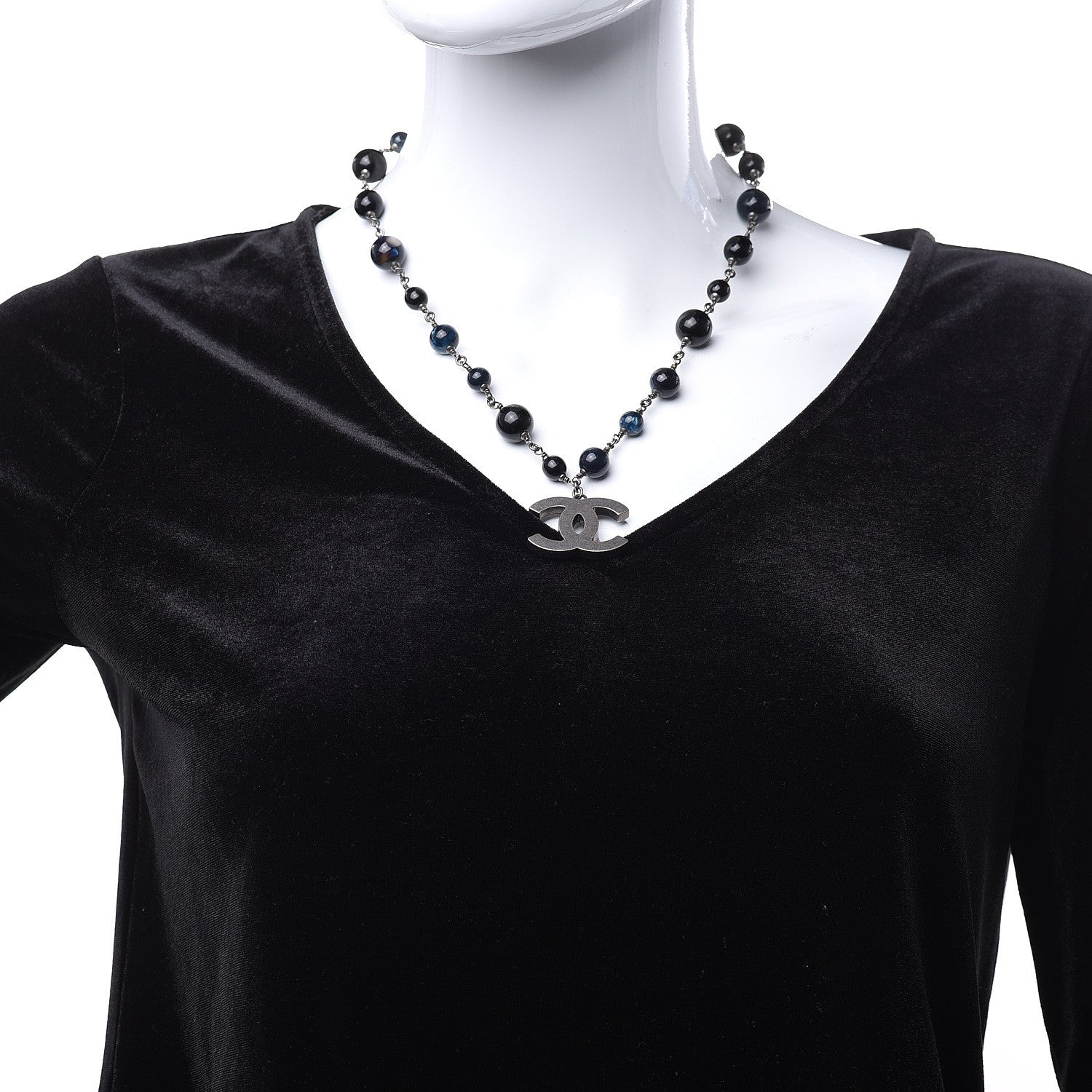 Chanel Beaded CC Short Necklace Ruthenium Black 2 of 5