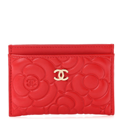 Chanel Lambskin Camellia Embossed Card Holder Red 1 of 8