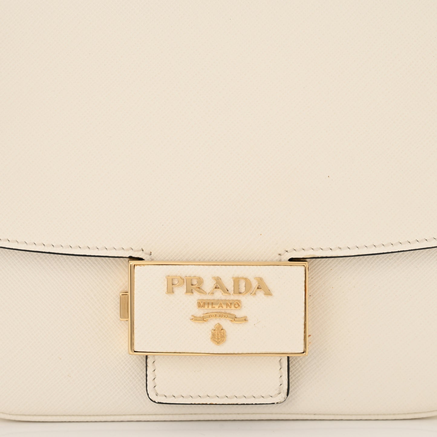 Saffiano Lux Embleme Flap Shoulder Bag White